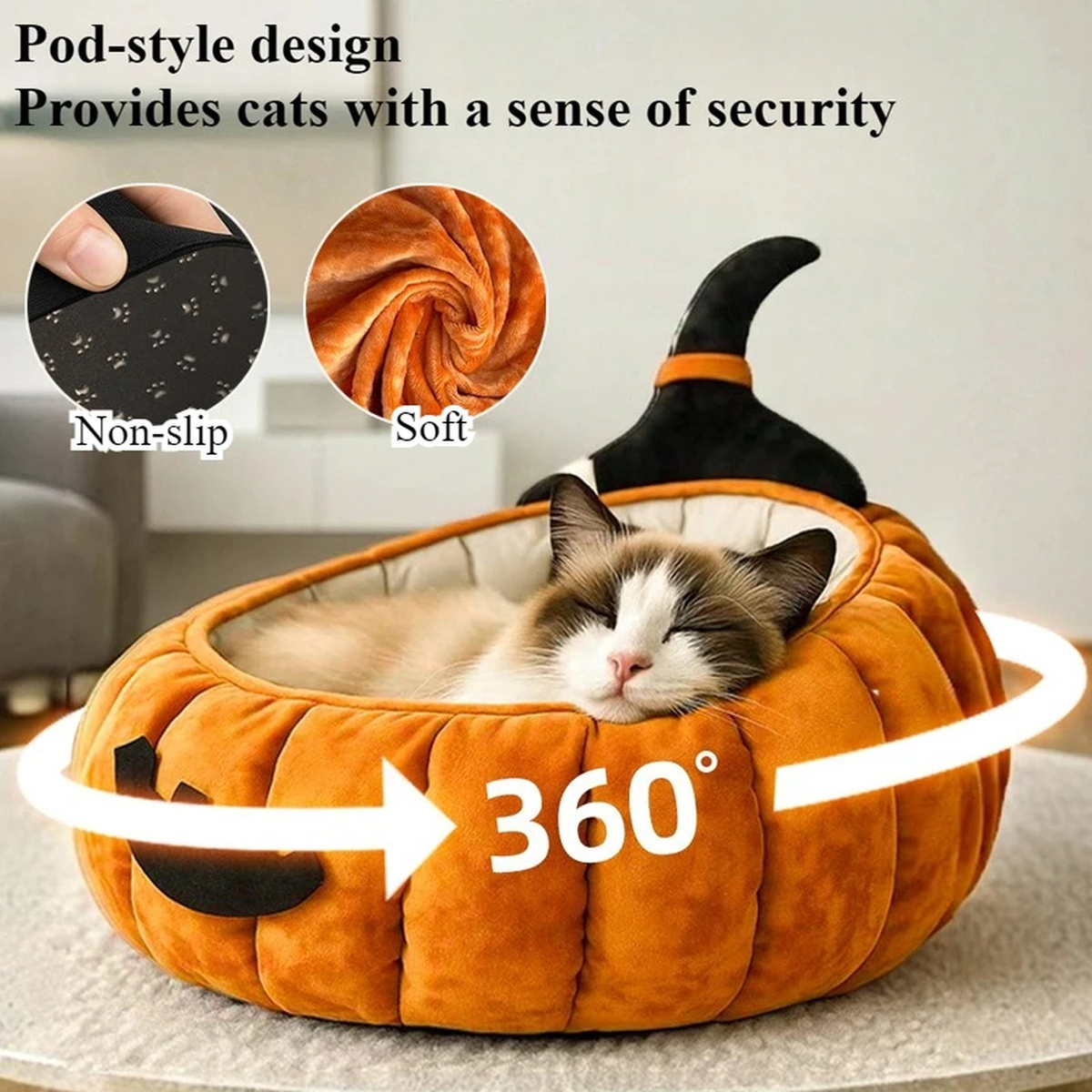 Purrelia Pumpkin Cat Bed, view 4